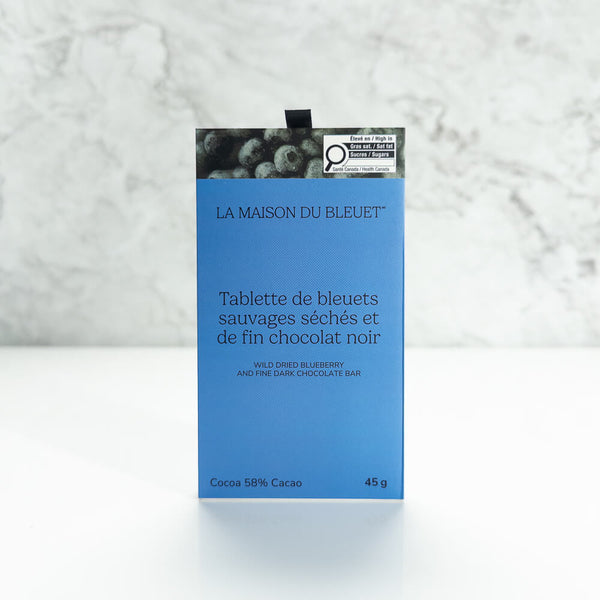 Tablette de bleuets séchés chocolat noir