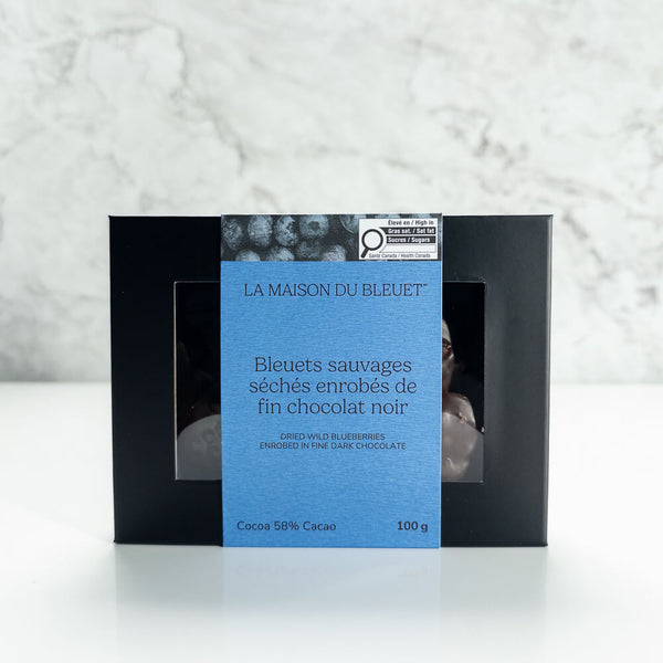 Boite de Bleuets sauvages séchés enrobés de chocolat 100g