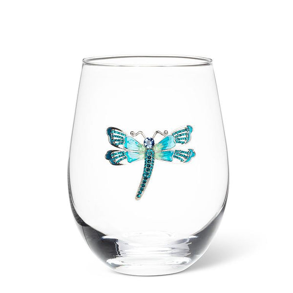 Verre à vin sans pied avec libellule bijou