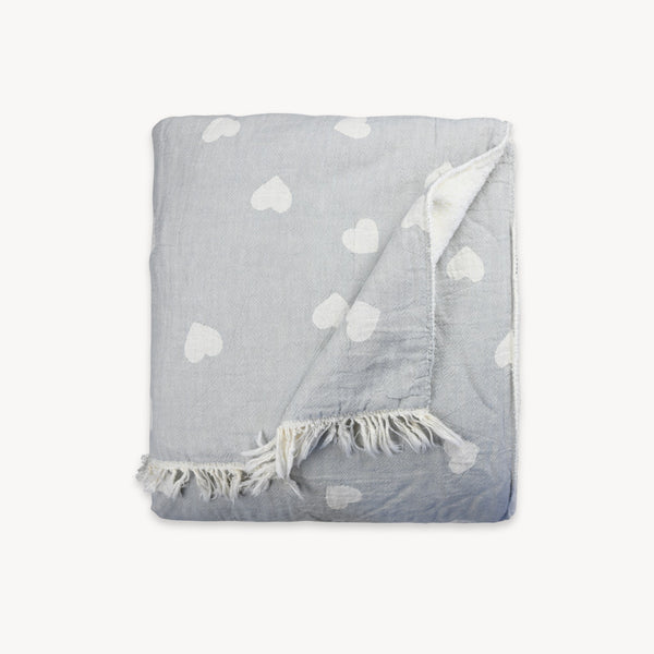 Plaid Doublé en Molleton – Have a Heart – Gris