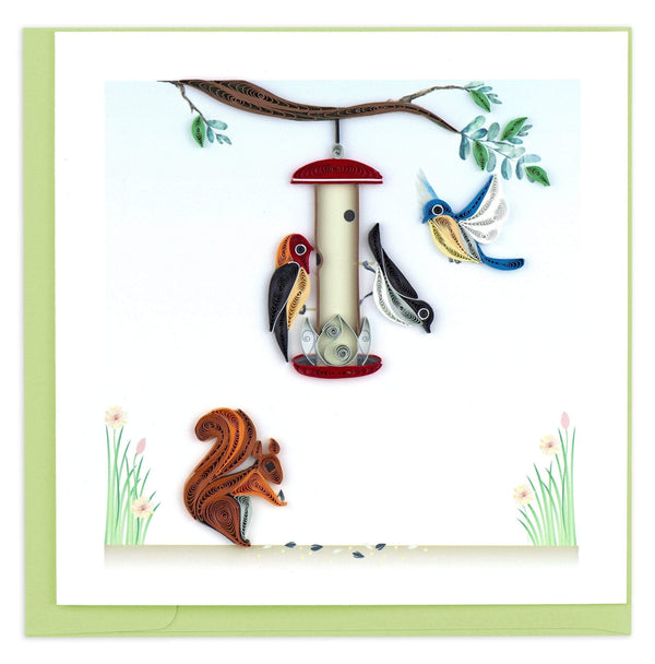 Carte de vœux mangeoire à oiseaux en papier roulé