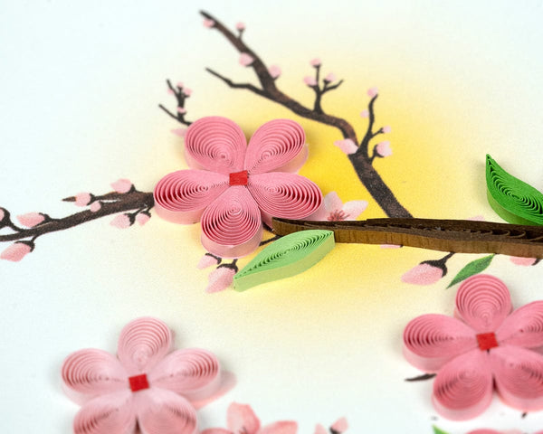 Carte de vœux cerisiers en fleurs quilling