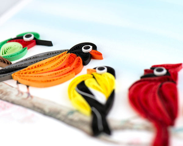 Carte de vœux oiseaux chanteurs en quilling