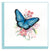 Carte de vœux papillon bleu et fleurs roses en papier roulé