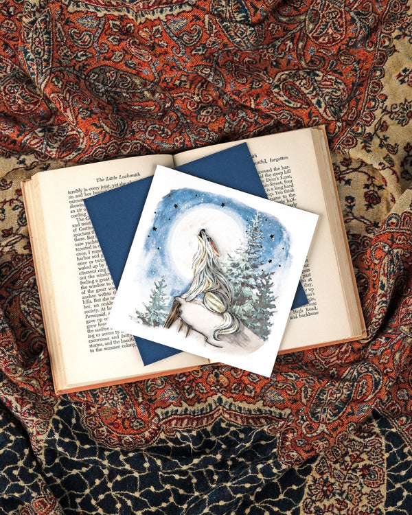 Carte de vœux loup hurlant en papier roulé