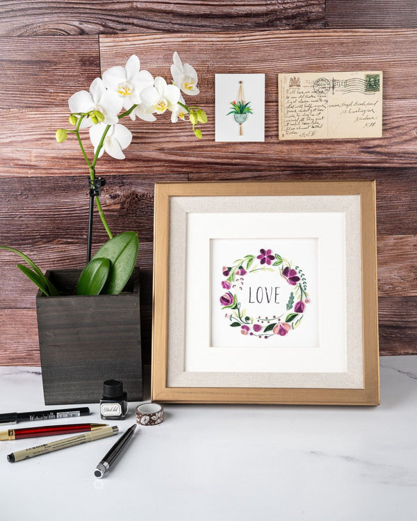 Carte de vœux florale LOVE en quilling
