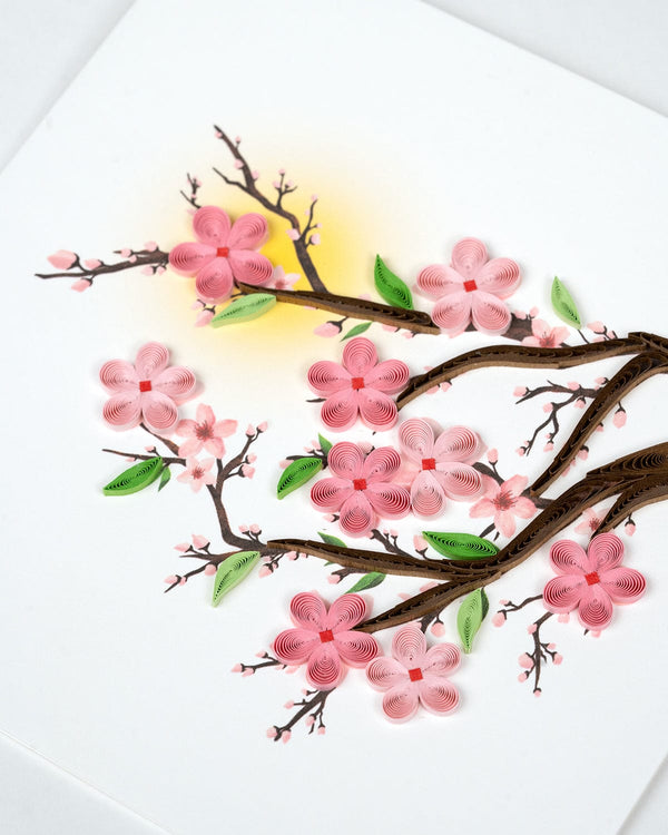 Carte de vœux cerisiers en fleurs quilling
