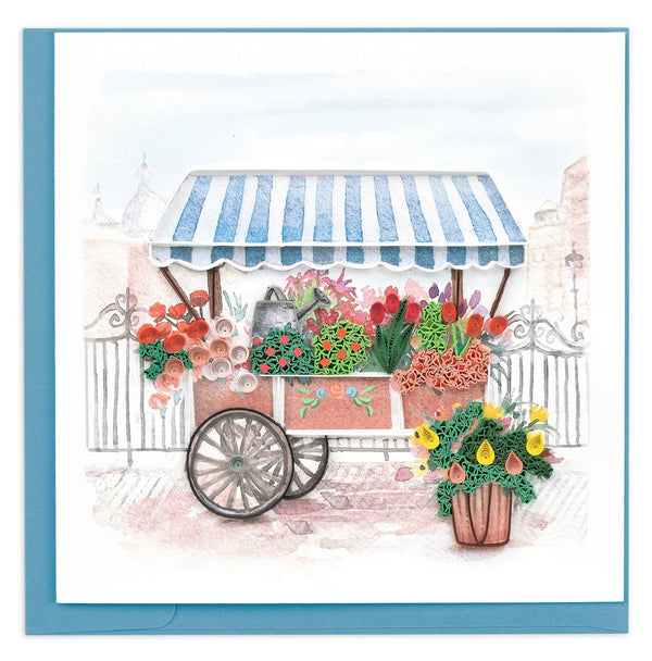 Carte de vœux chariot fleuri en papier roulé