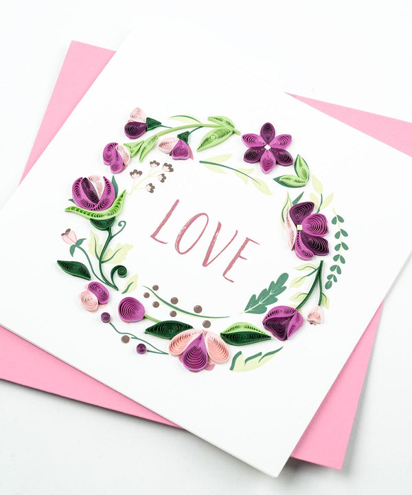 Carte de vœux florale LOVE en quilling