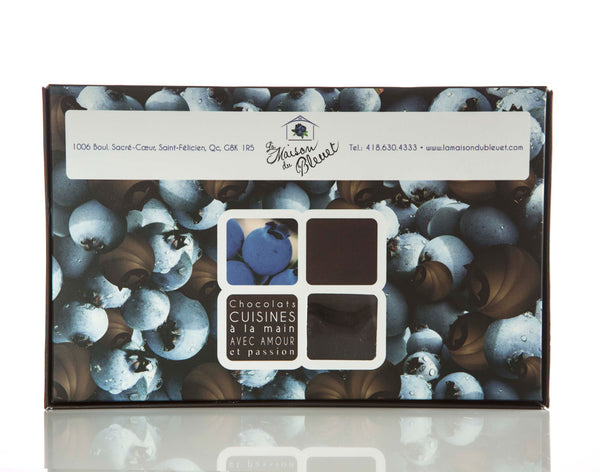 Boite de bleuets frais enrobés de chocolat