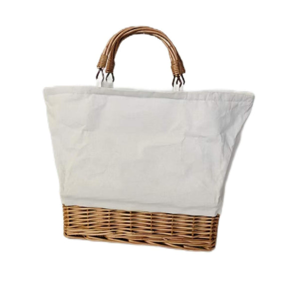 Sac isotherme en tissu et osier avec poignée en osier