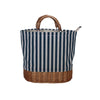 Sac de pique-nique isotherme base ovale en osier à rayures bleues