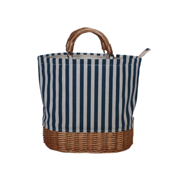 Sac de pique-nique isotherme base ovale en osier à rayures bleues