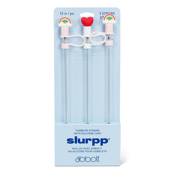 3 pailles jumbo avec embouts arc-en-ciel et cœur