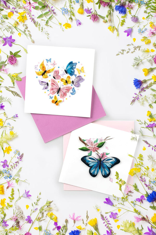 Carte de vœux papillon cœur en quilling