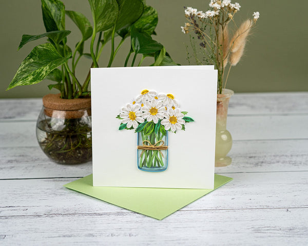 Carte de vœux Marguerites blanches en pot