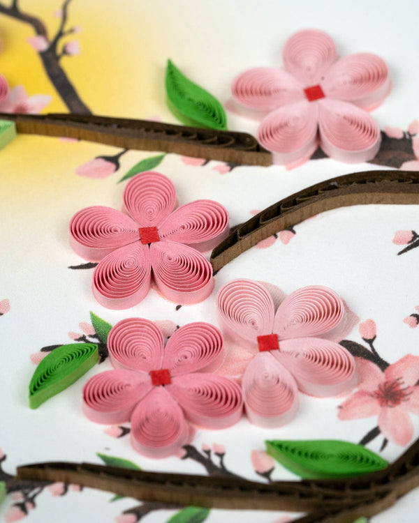 Carte de vœux cerisiers en fleurs quilling