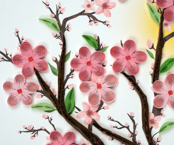 Carte de vœux cerisiers en fleurs quilling