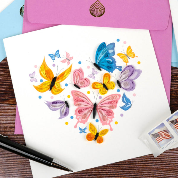 Carte de vœux papillon cœur en quilling