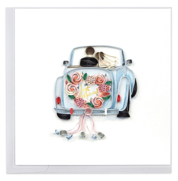 Carte de Mariage Just Married Voiture Quillée