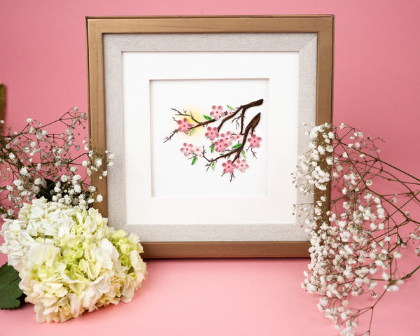 Carte de vœux cerisiers en fleurs quilling