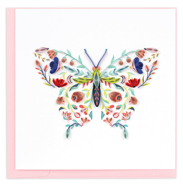 Carte de vœux papillon floral en papier quillé