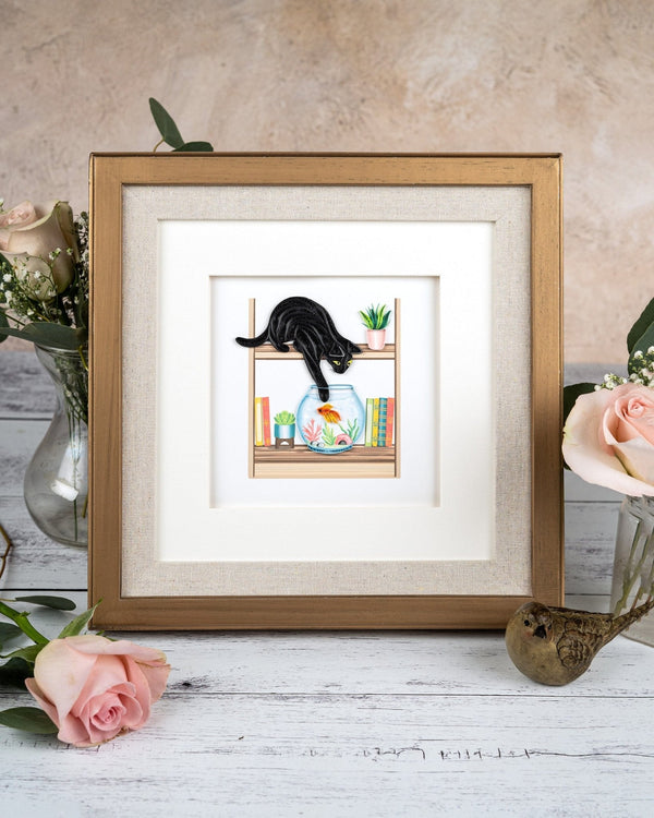 Carte de vœux Chat Espiègle en Papier Roulé