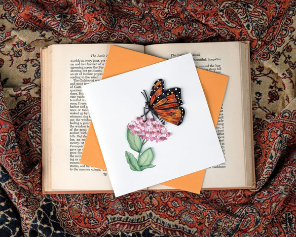 Carte de vœux papillon monarque en quilling