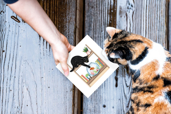Carte de vœux Chat Espiègle en Papier Roulé