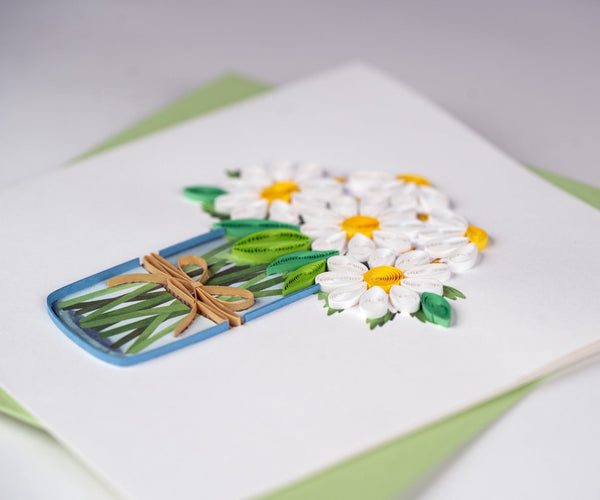 Carte de vœux Marguerites blanches en pot