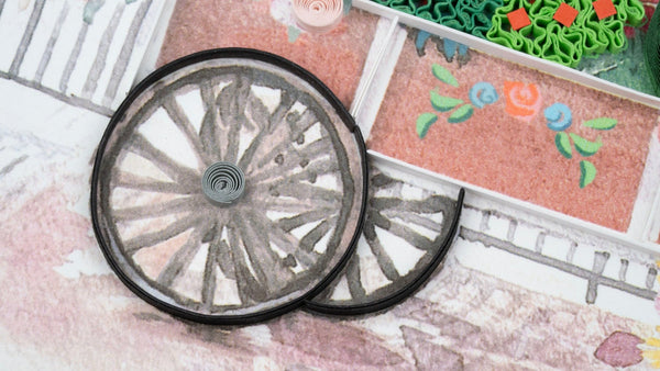 Carte de vœux chariot fleuri en papier roulé