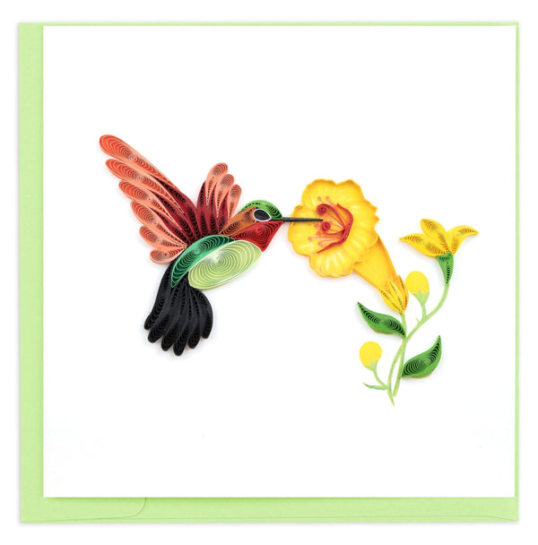 Carte de Vœux Colibri Quilling et Fleurs Jaunes
