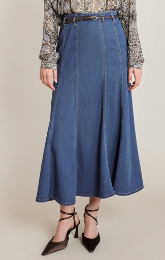 BELTED DENIM SKIRT